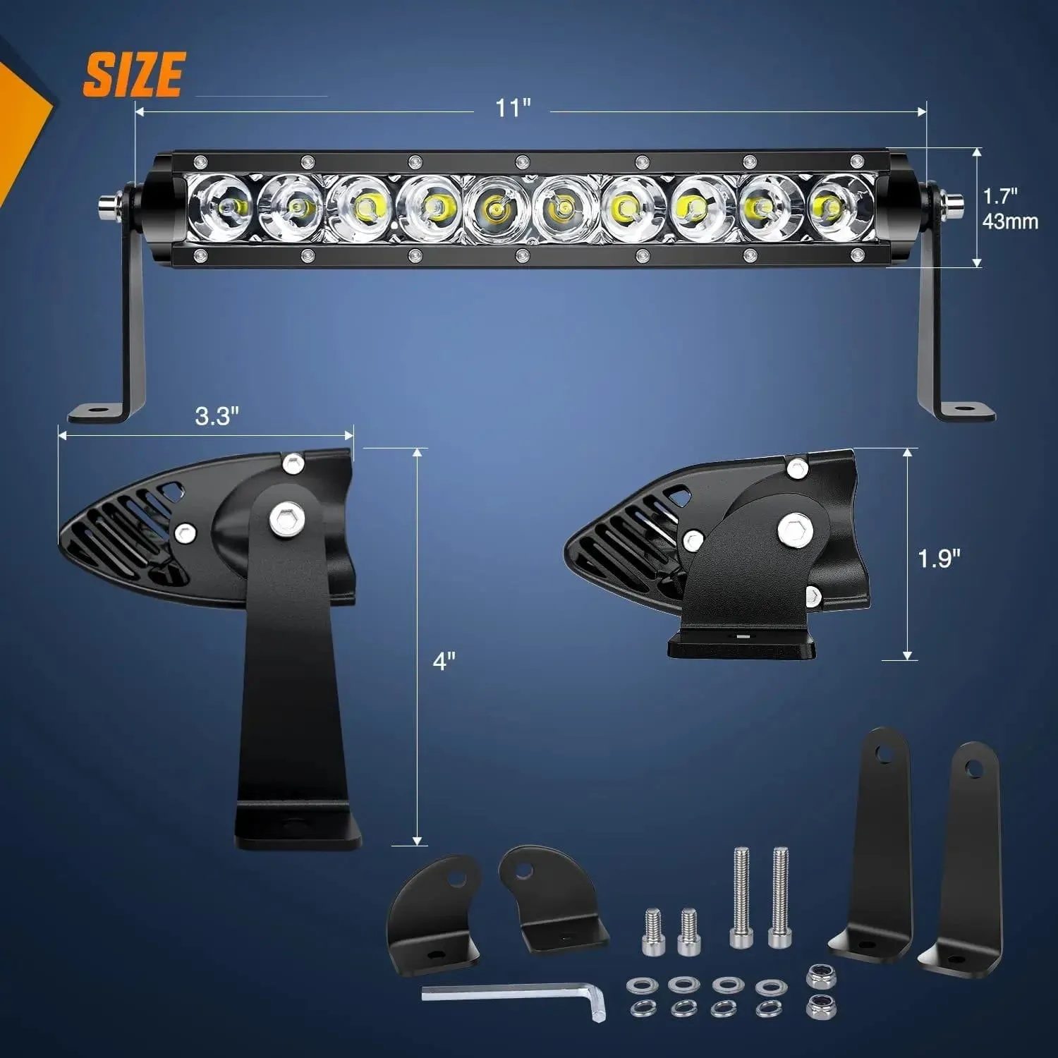 11 Inch 50W 5000LM Slim Flood Led Light Bars (Pair)