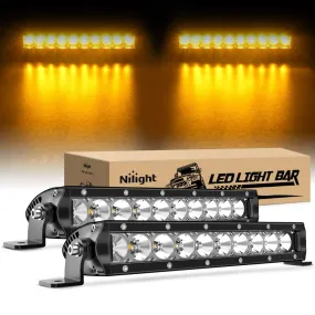 11 Inch 50W Amber Slim Flood Led Light Bar | 2 Style Mounts (Pair)