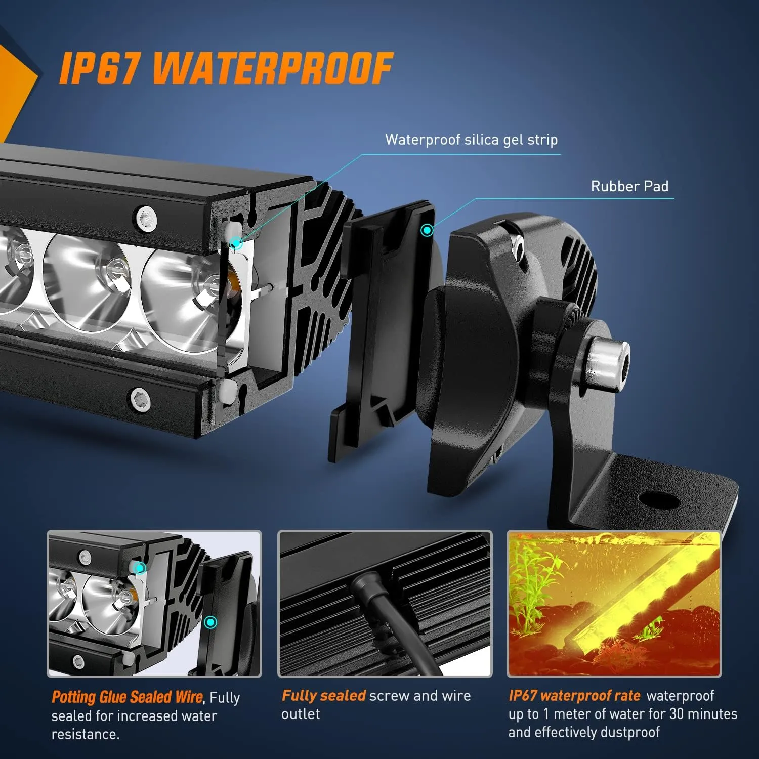 11 Inch 50W Amber Slim Flood Led Light Bar | 2 Style Mounts (Pair)