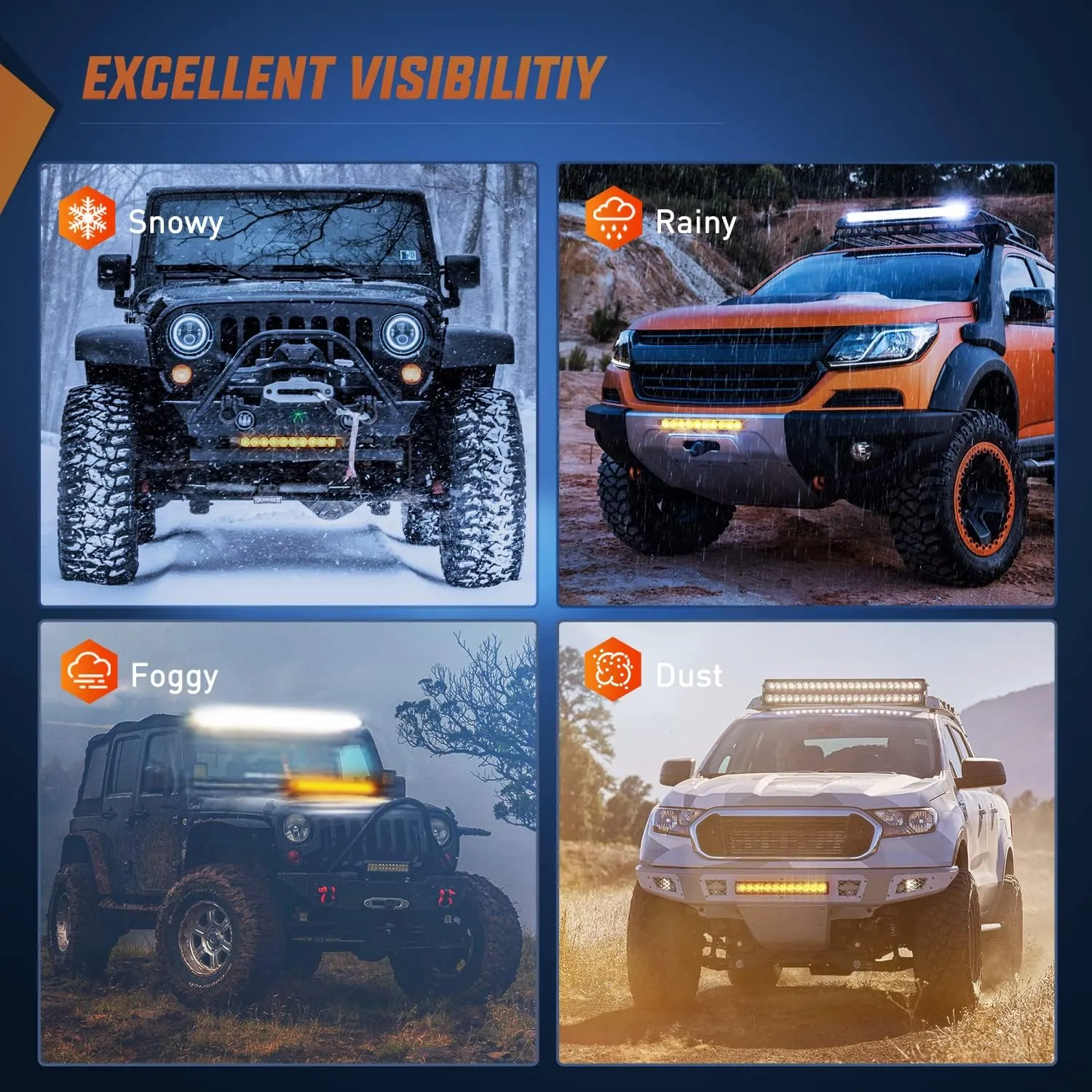 11 Inch 50W Amber Slim Flood Led Light Bar | 2 Style Mounts (Pair)