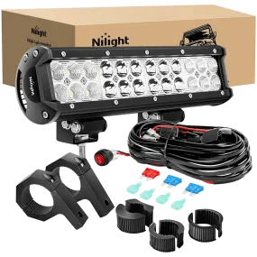 12 Inch 72W Double Row Spot Flood Led Light Bar | Horizontal Tube Clamp Mount | 12FT Wire 3Pin Switch