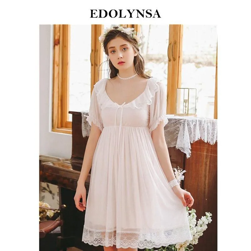 2019 New Arrival Women Cotton Short Sleeve Modal Retro Vintage Lace Princess Beautiful Nightgown Female Palace Sleep Dress H822