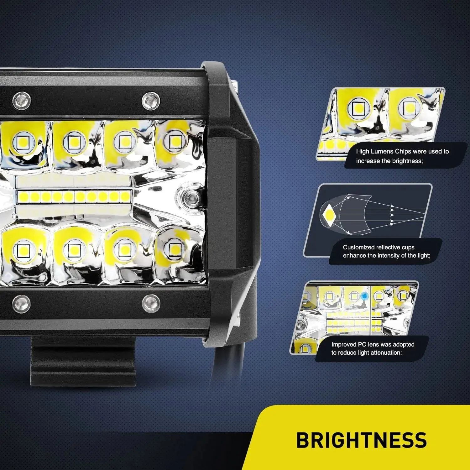 22 Inch 480W Triple Row Spot Flood LED Light Bar | 2Pcs 4 Inch 60W LED Pods | 12FT Wire 3Pin Switch 3 Leads