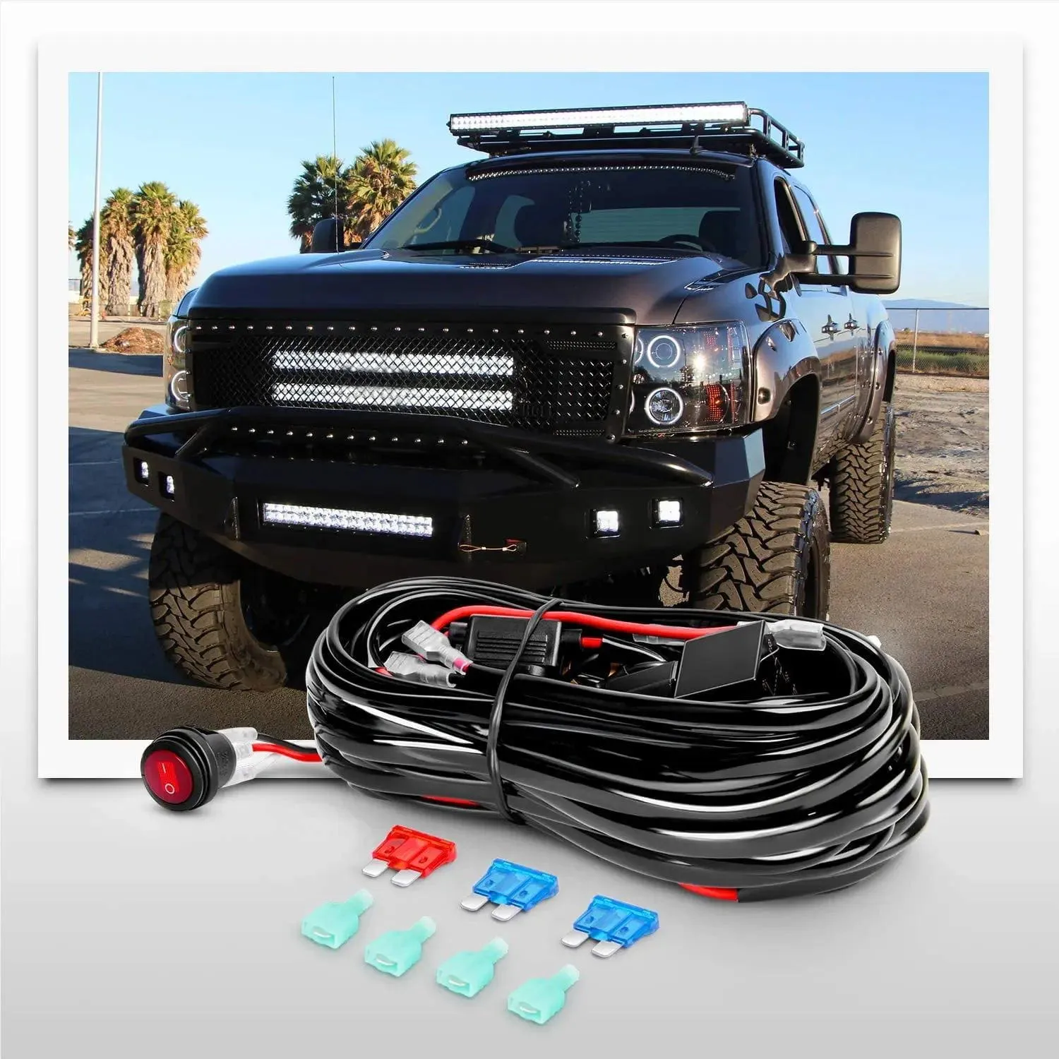 22 Inch 480W Triple Row Spot Flood LED Light Bar | 2Pcs 4 Inch 60W LED Pods | 12FT Wire 3Pin Switch 3 Leads