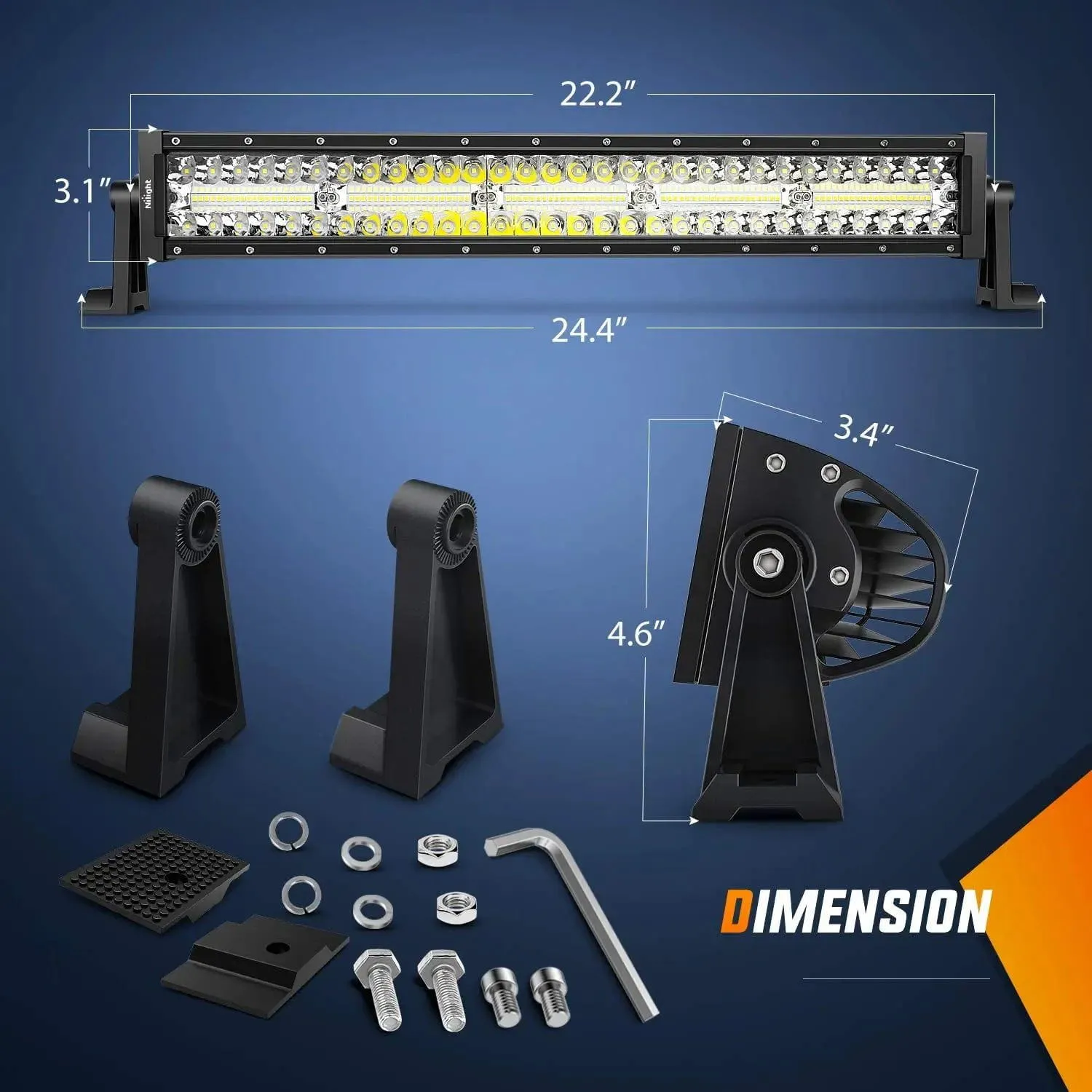 22 Inch 480W Triple Row Spot Flood LED Light Bar | 2Pcs 4 Inch 60W LED Pods | 12FT Wire 3Pin Switch 3 Leads