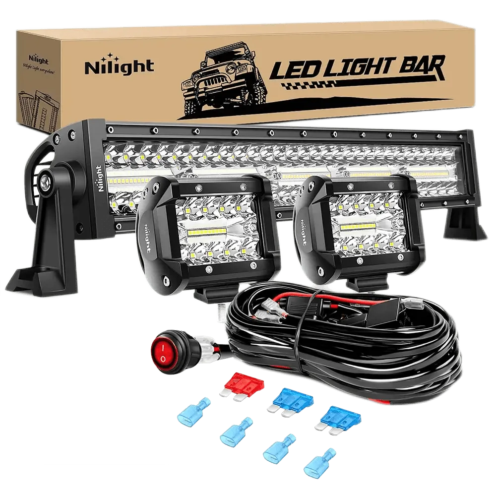 22 Inch 480W Triple Row Spot Flood LED Light Bar | 2Pcs 4 Inch 60W LED Pods | 12FT Wire 3Pin Switch 3 Leads