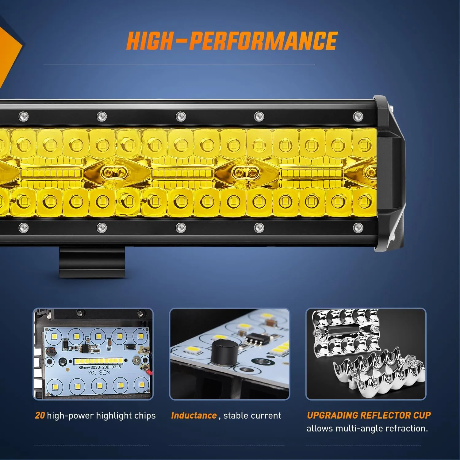 26 Inch 540W 50000LM Triple Row Amber Spot Flood LED Light Bar