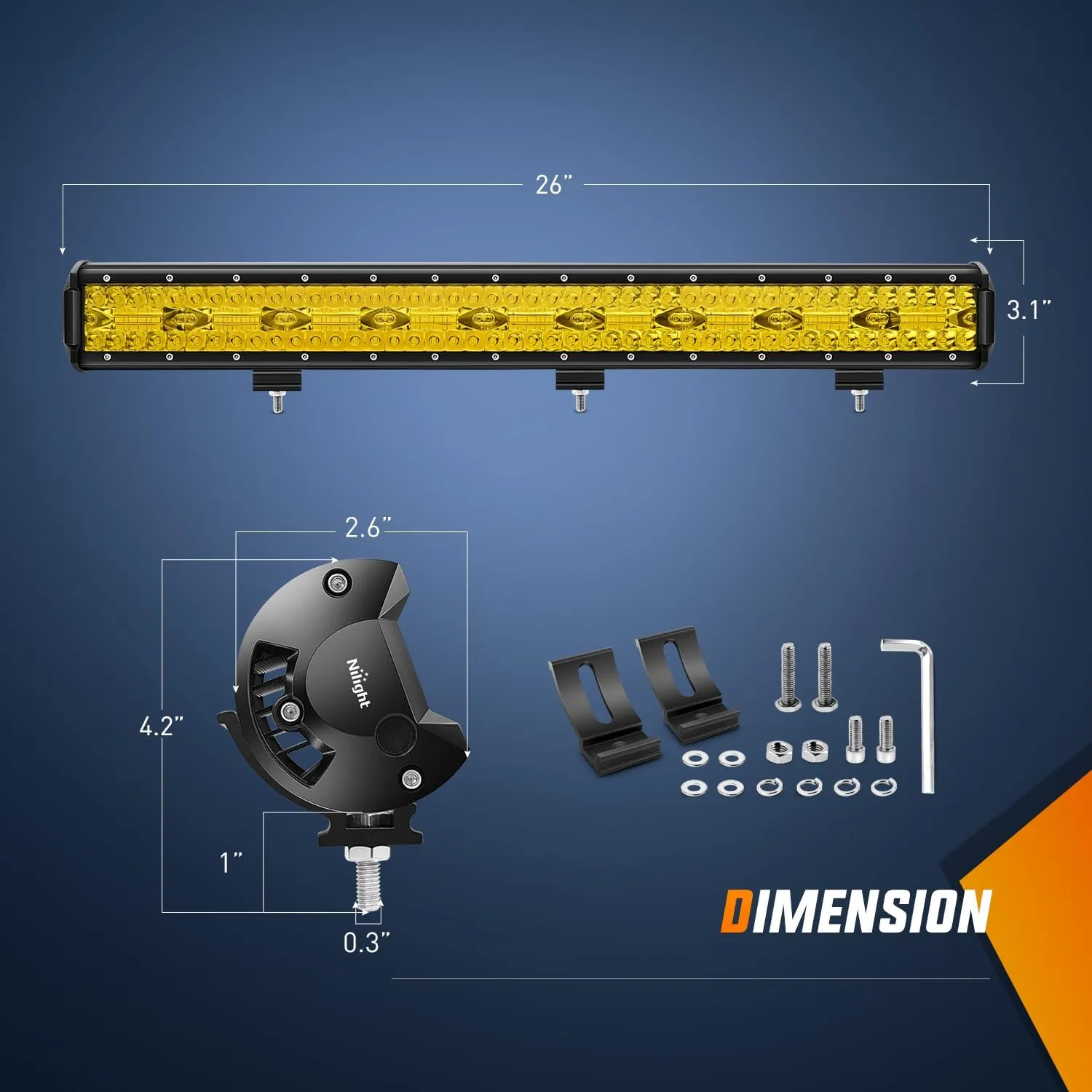 26 Inch 540W 50000LM Triple Row Amber Spot Flood LED Light Bar