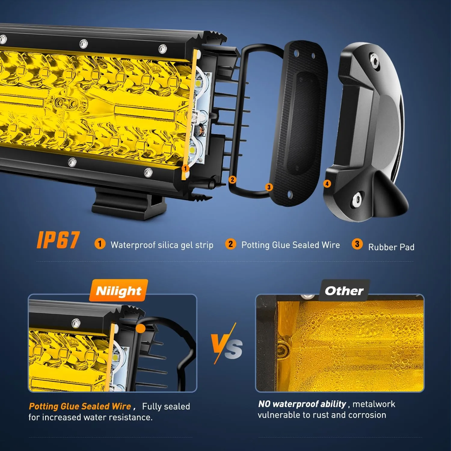 26 Inch 540W 50000LM Triple Row Amber Spot Flood LED Light Bar