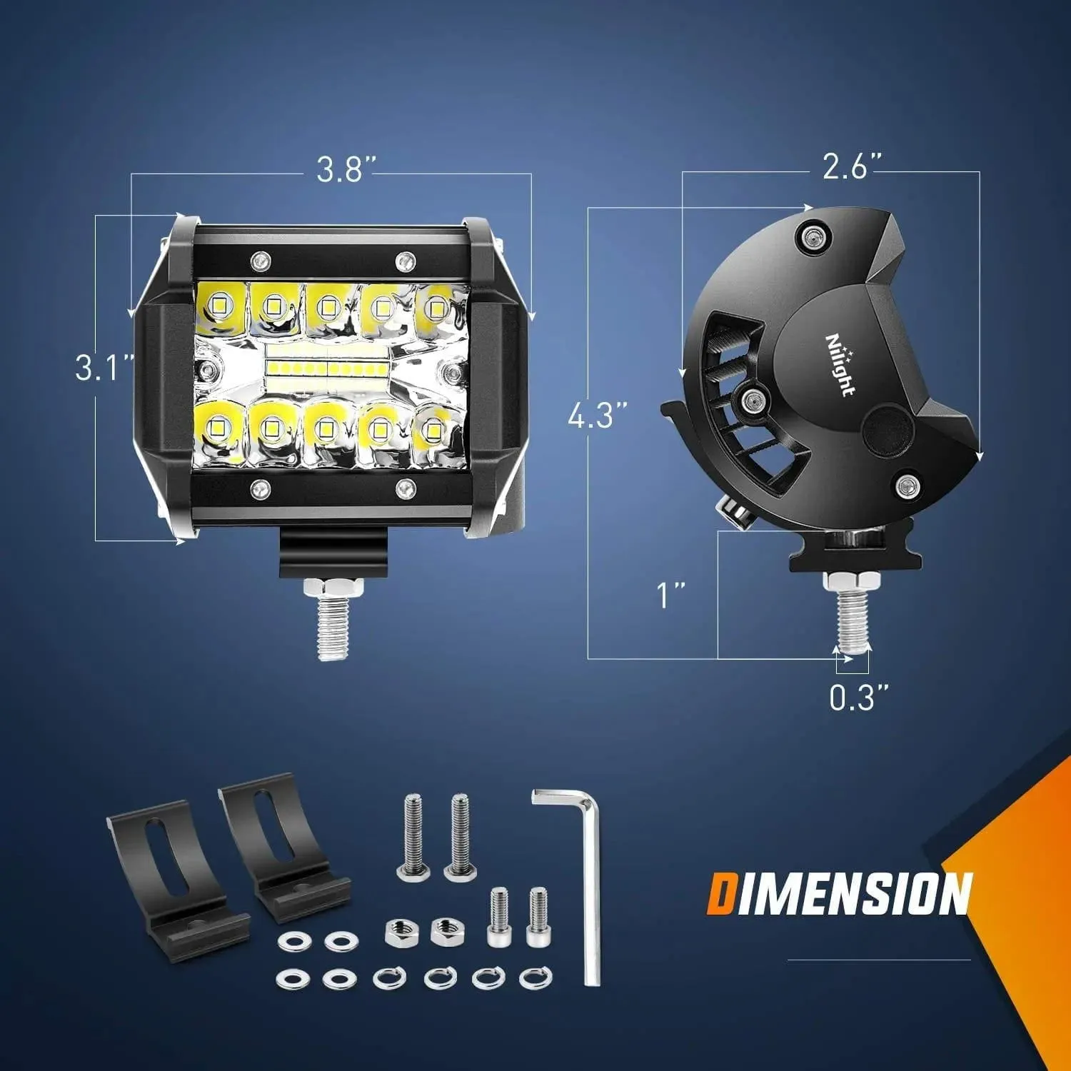 4 Inch 60W Triple Row Spot Flood LED Work Light Pods | 12FT Wire 3Pin Switch