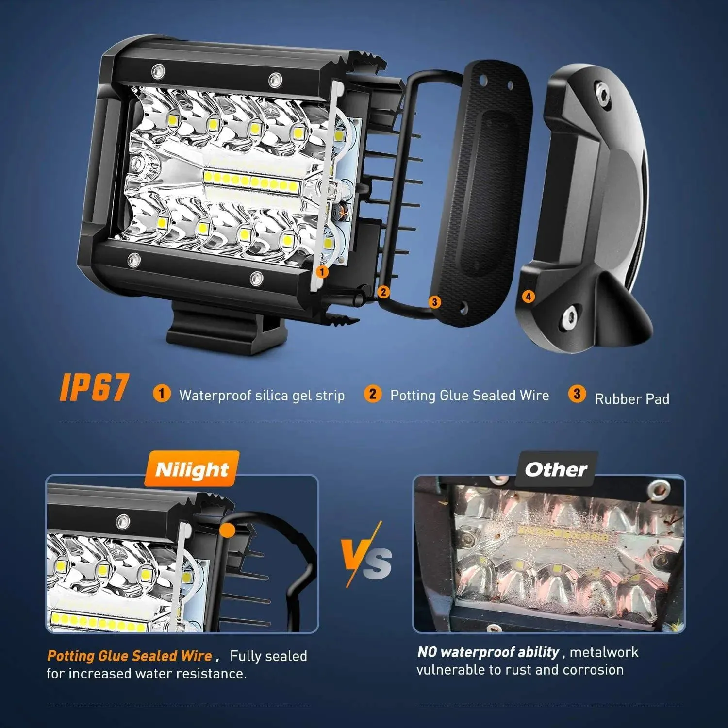 4 Inch 60W Triple Row Spot Flood LED Work Light Pods | 12FT Wire 3Pin Switch