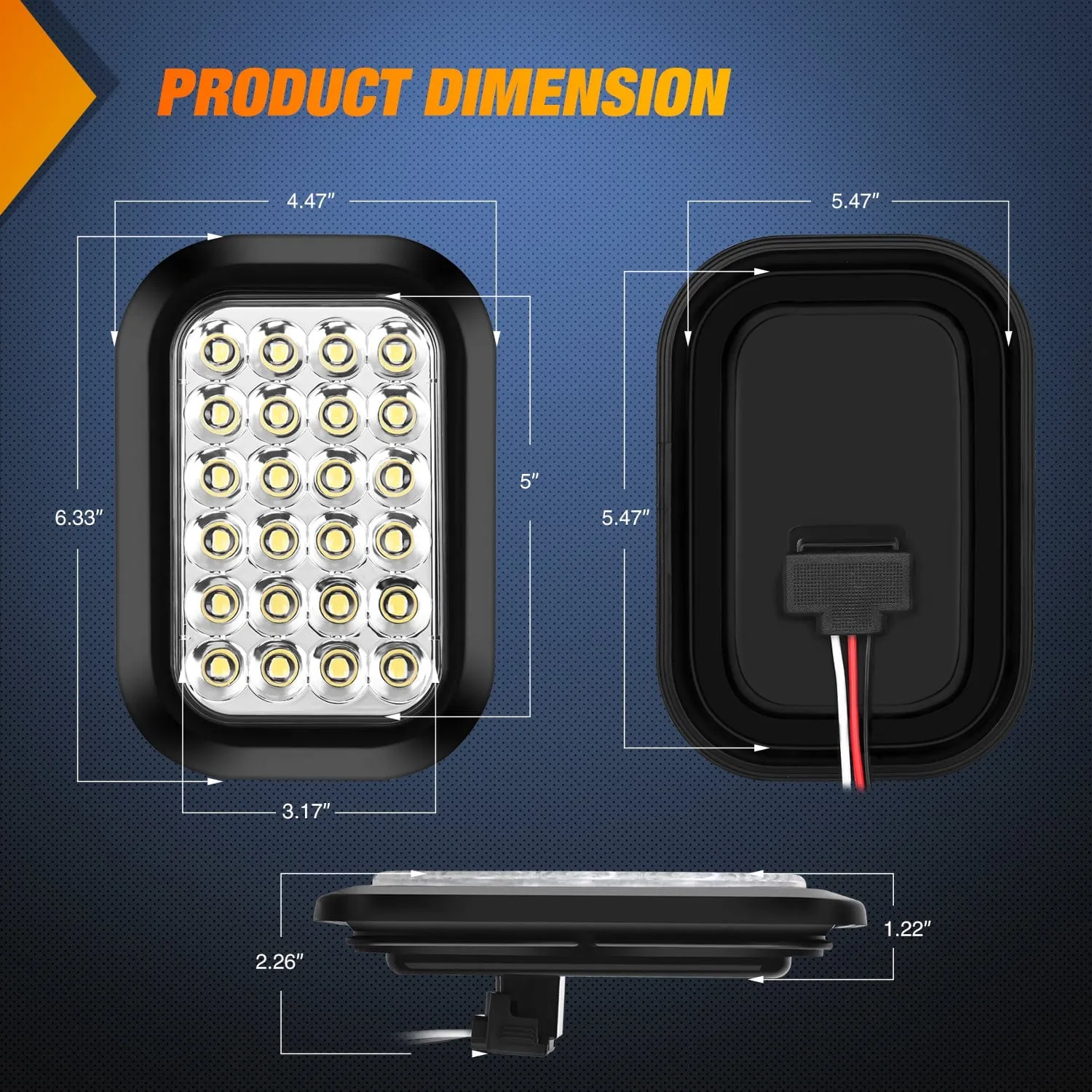 6 Pcs 5 X 3 Inch 24 Led Red & White Rectangular Trailer Tail Light