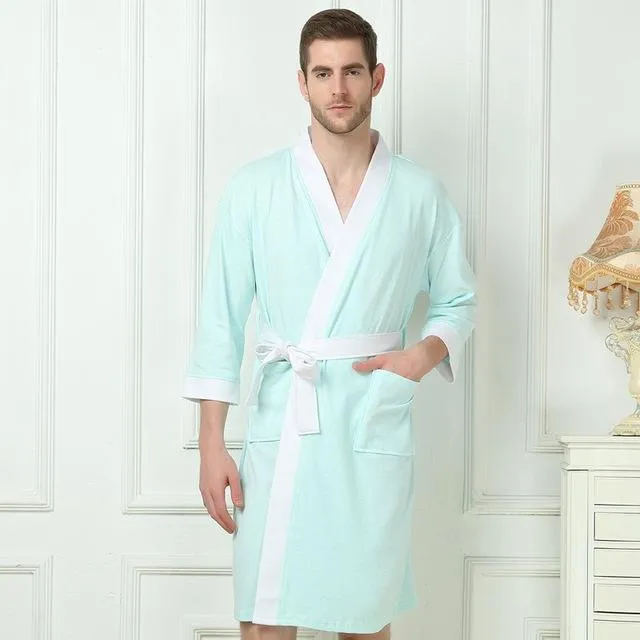 Autumn Summer Men's Waffle Bath Robes Dressing Gown Sleeve Solid Soft Bathrobe Peignoir Nightgowns Sleepwear Kimono robe
