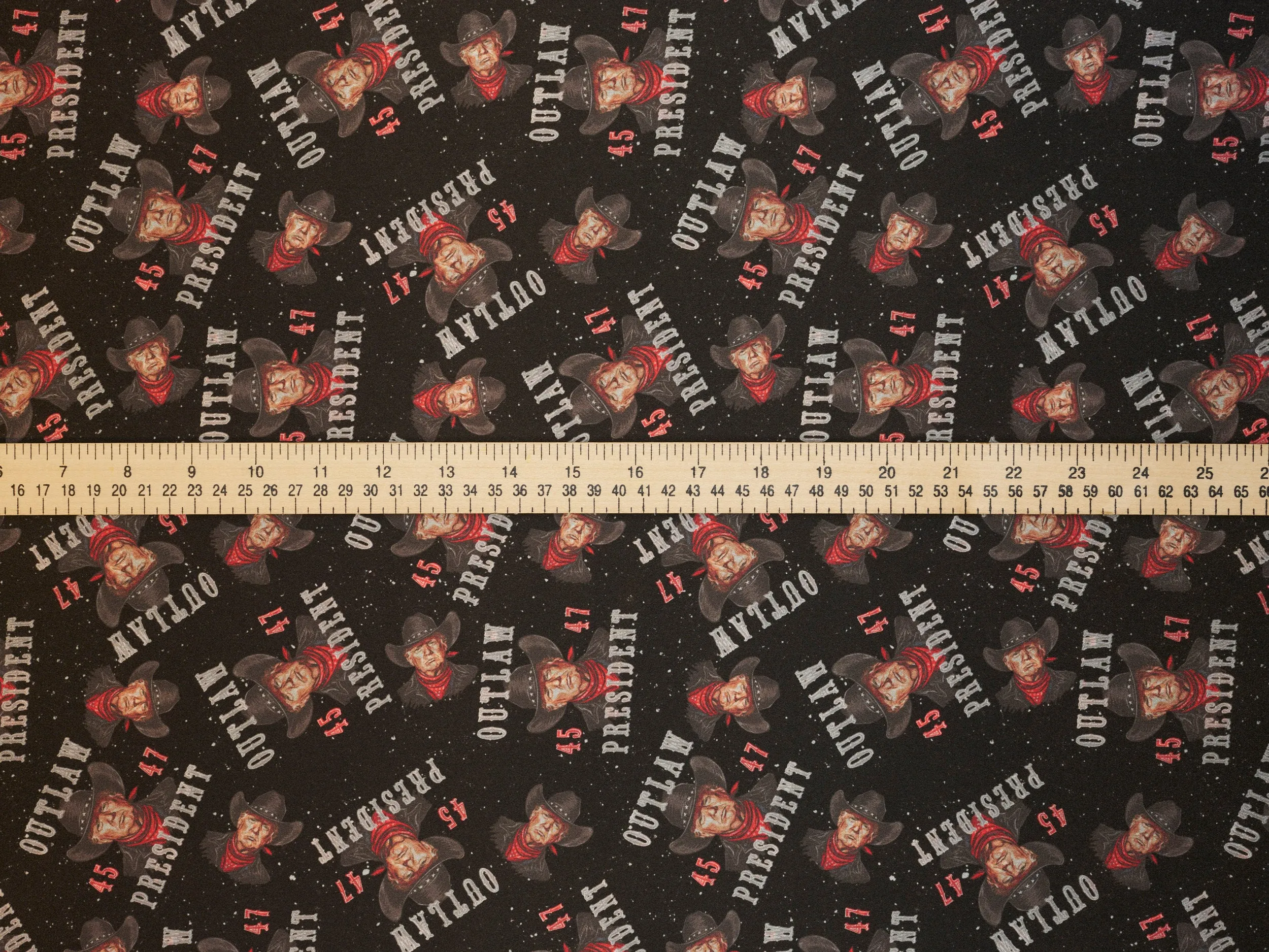 Charmeuse Satin  fabric by the yard -  Cowboy   Trump 2024    print -