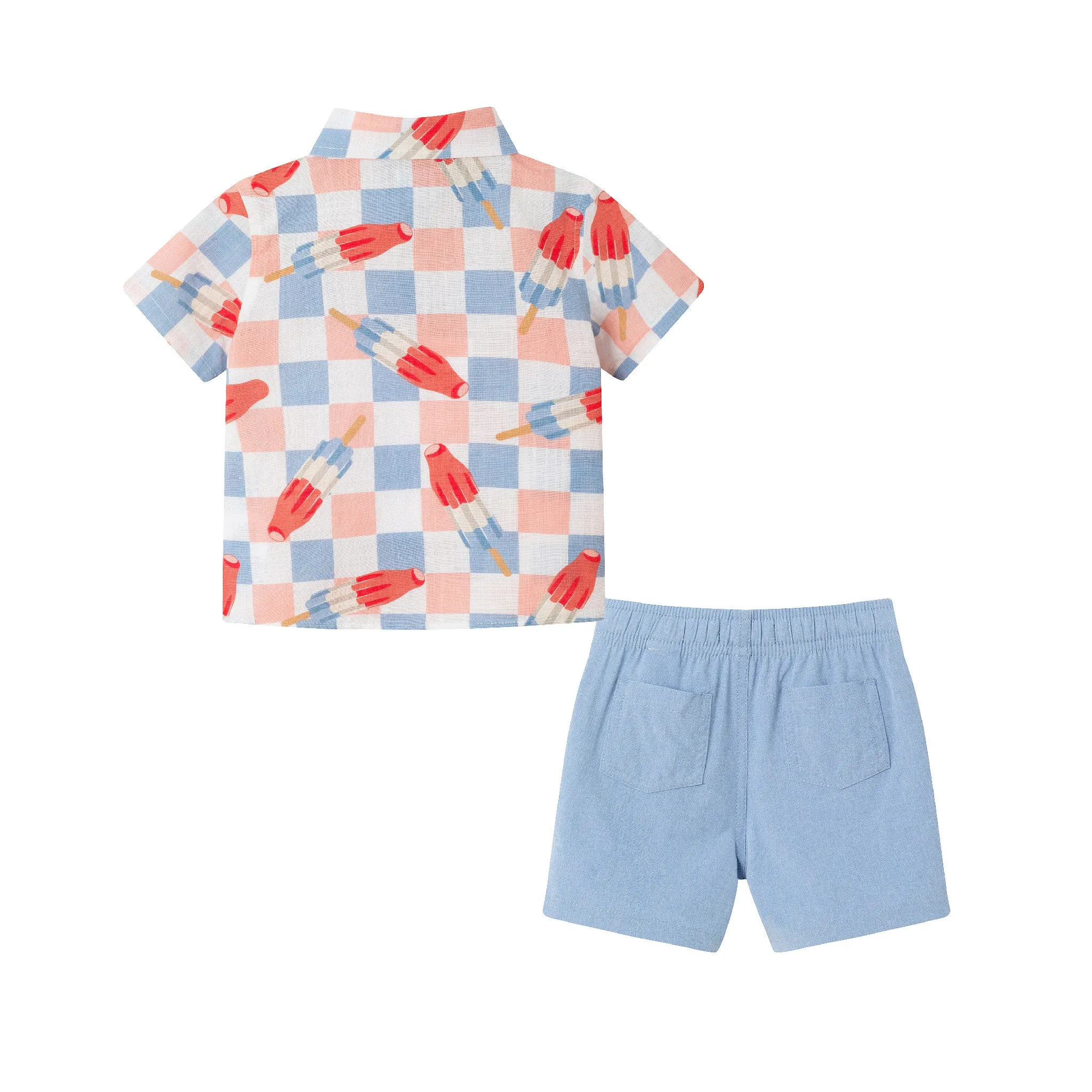 Infant (3-24M) Checkered Rocket Pop Buttondown Set | Chambray