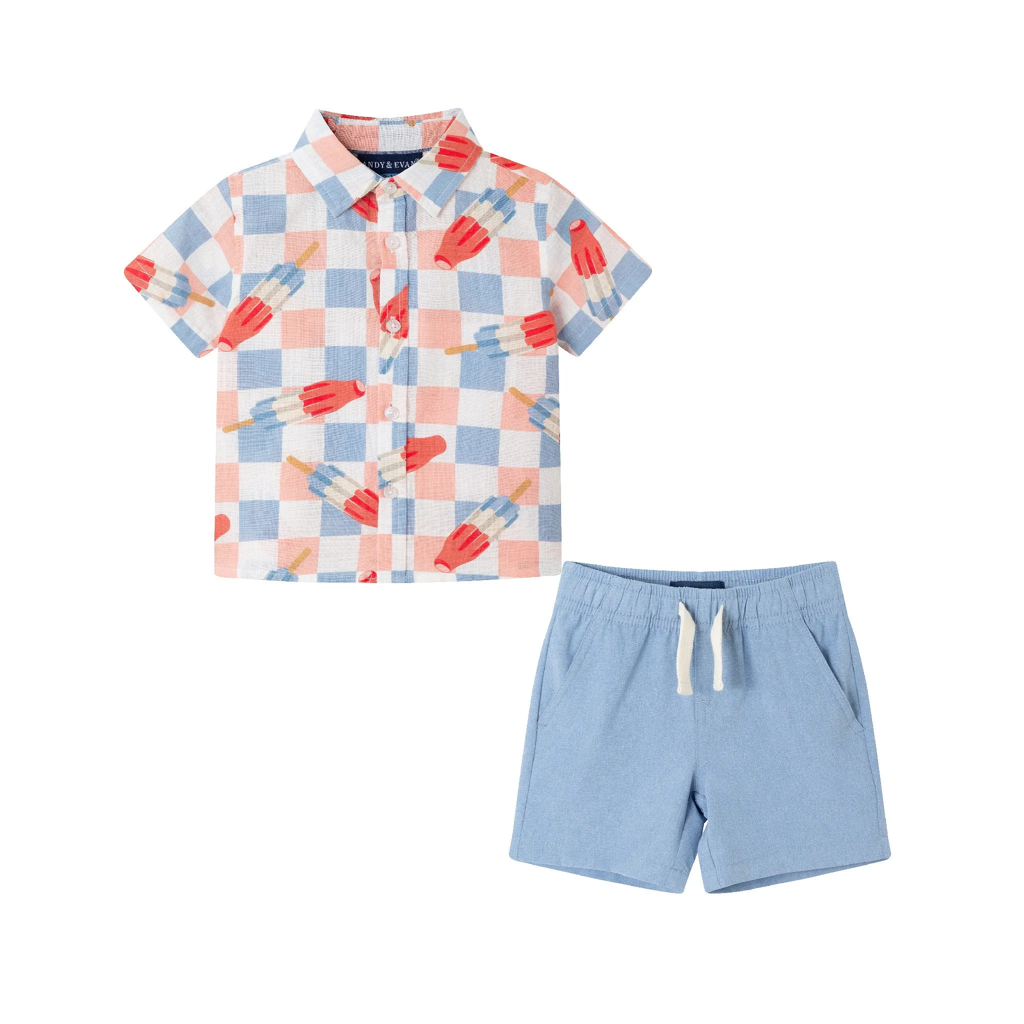 Infant (3-24M) Checkered Rocket Pop Buttondown Set | Chambray