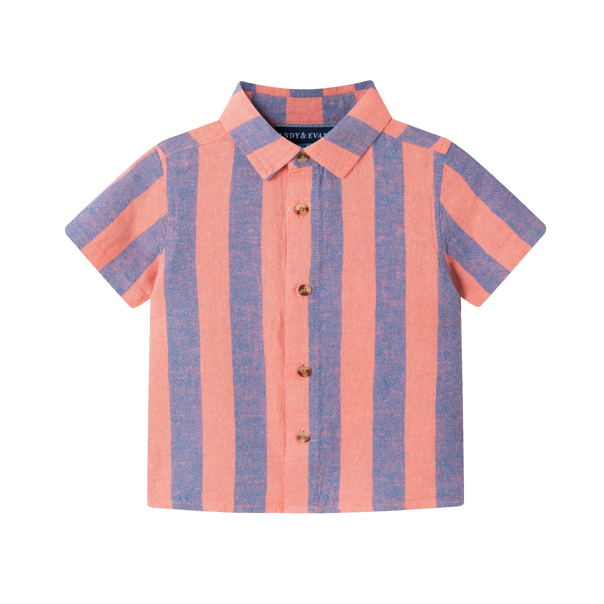 Infant (3-24M) Coral & Blue Striped Buttondown Set