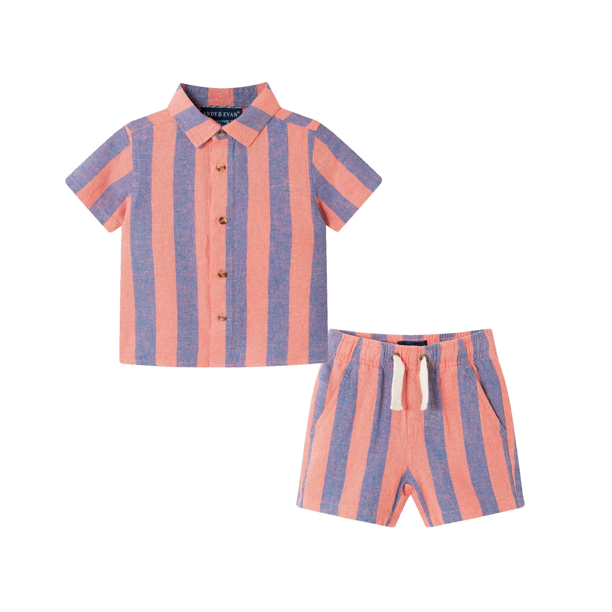 Infant (3-24M) Coral & Blue Striped Buttondown Set