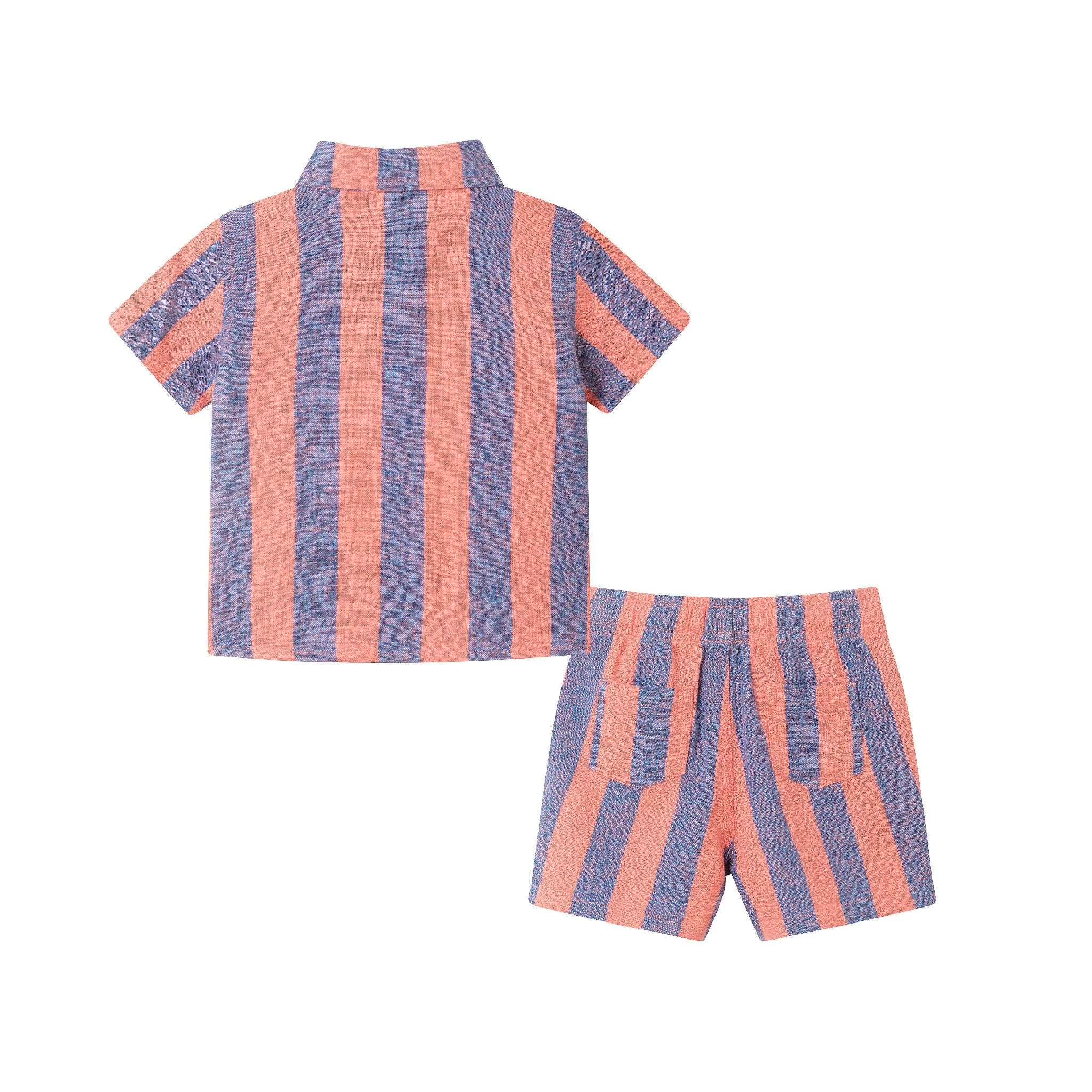 Infant (3-24M) Coral & Blue Striped Buttondown Set