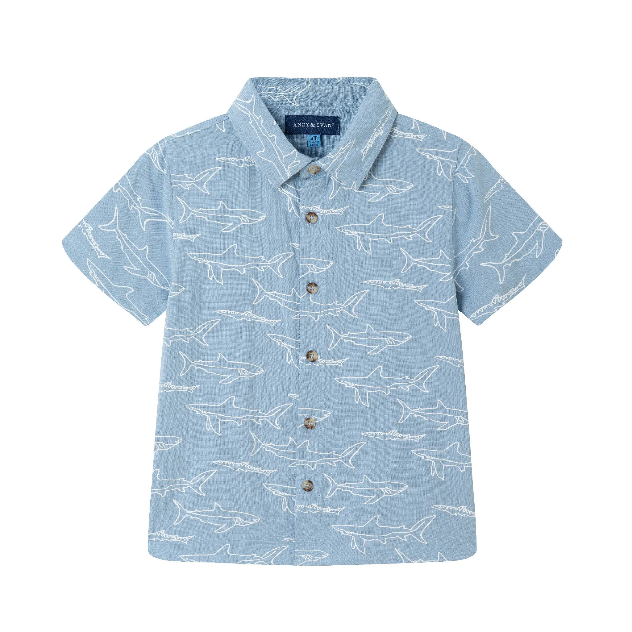 Kids (2-8) Shark Print Buttondown Set | Blue