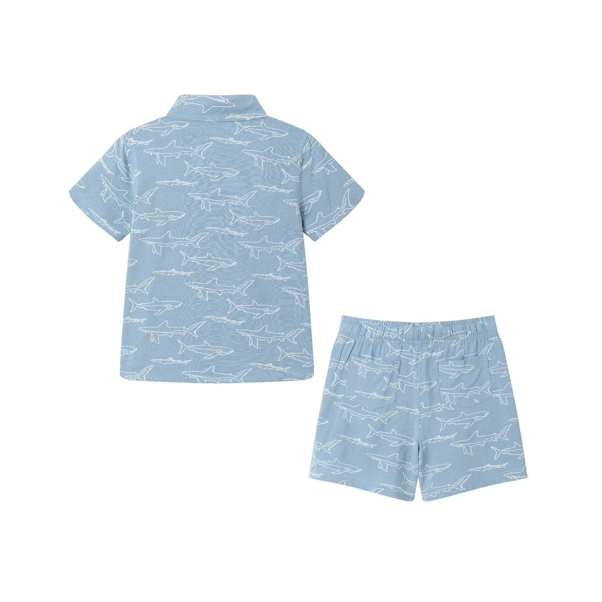 Kids (2-8) Shark Print Buttondown Set | Blue