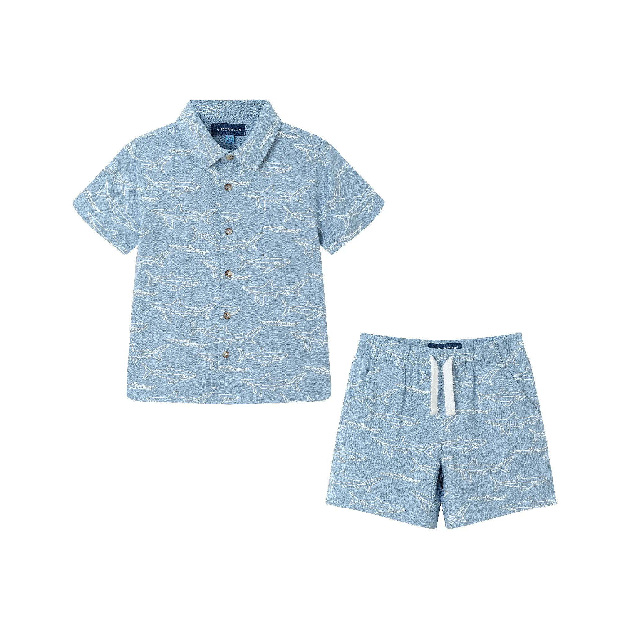 Kids (2-8) Shark Print Buttondown Set | Blue