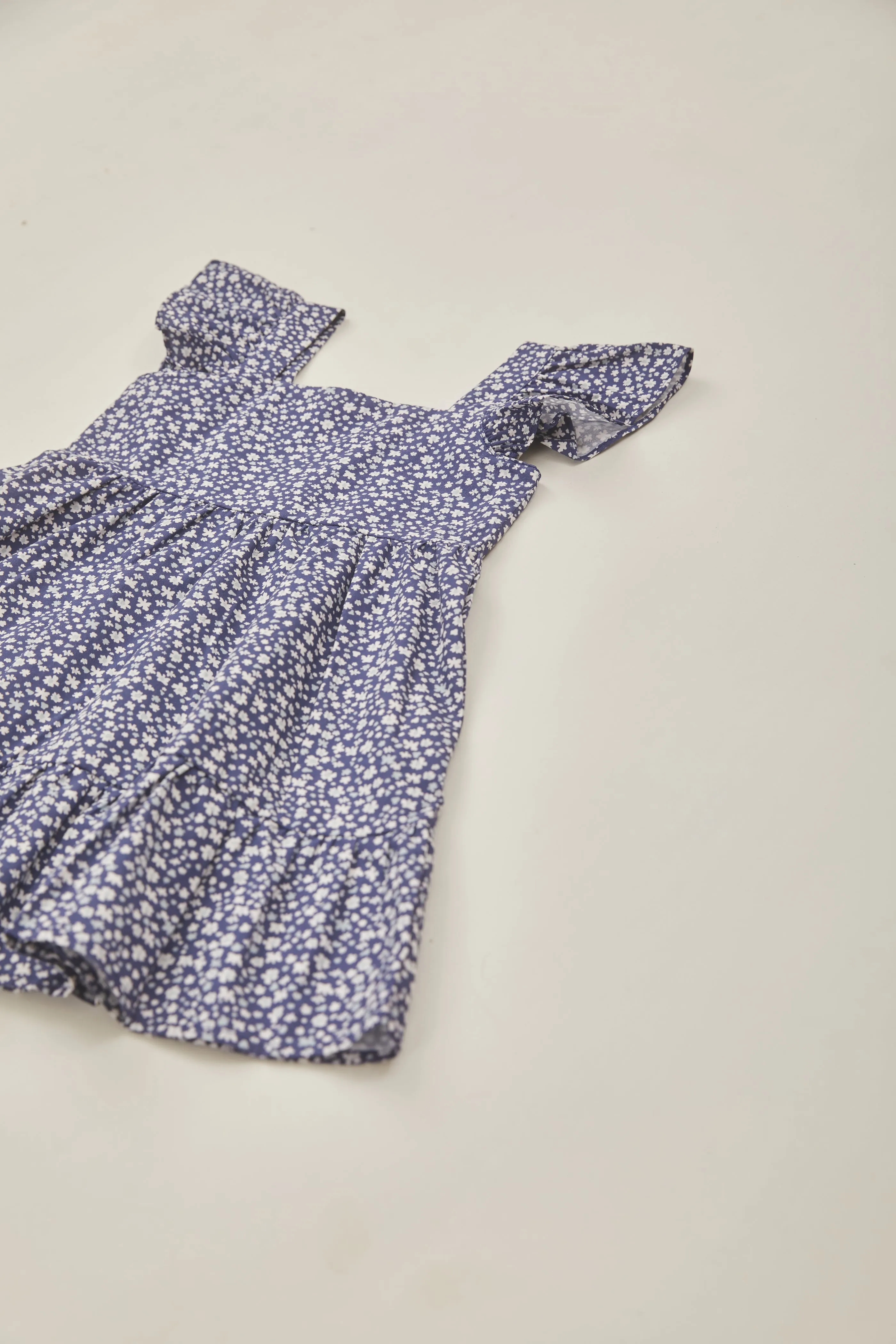 Mini Frilled Sleeve Tiered Dress in Moonlight Bloom