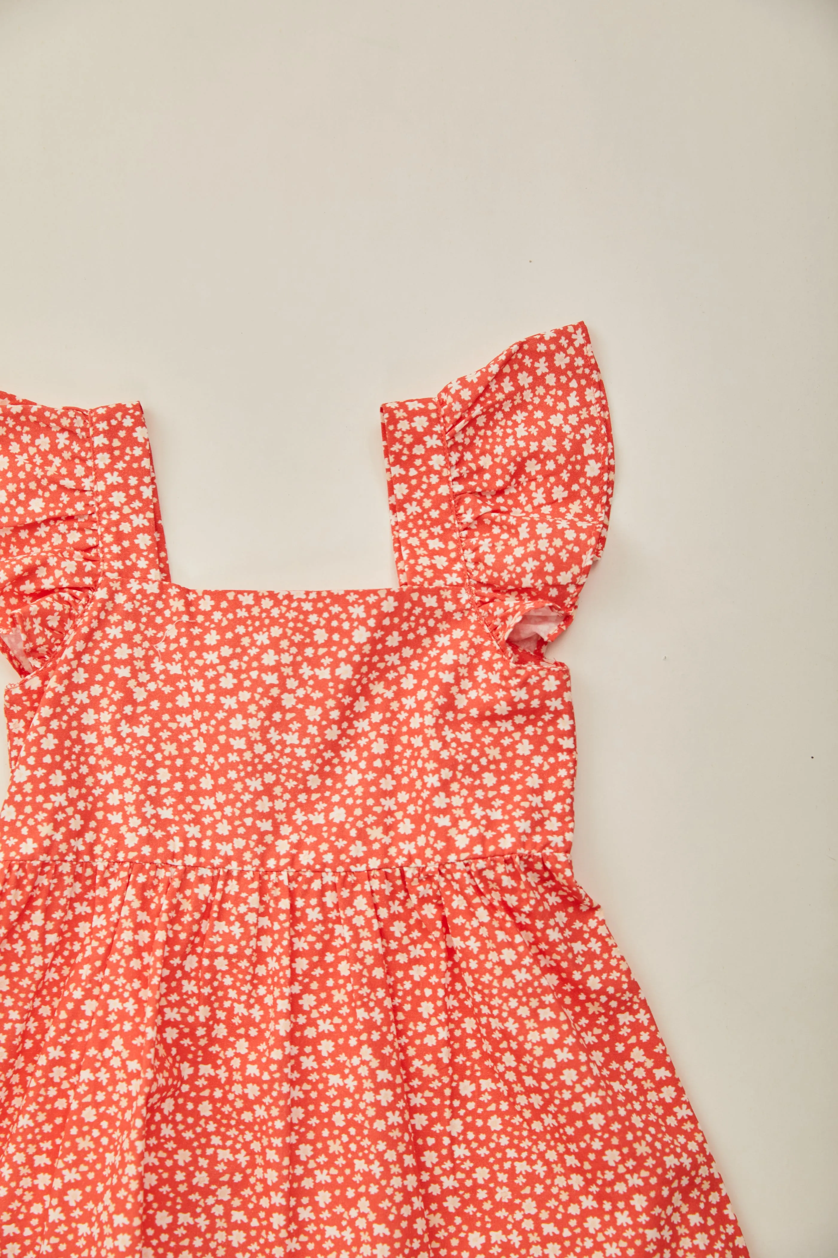 Mini Frilled Sleeve Tiered Dress in Red Bloom