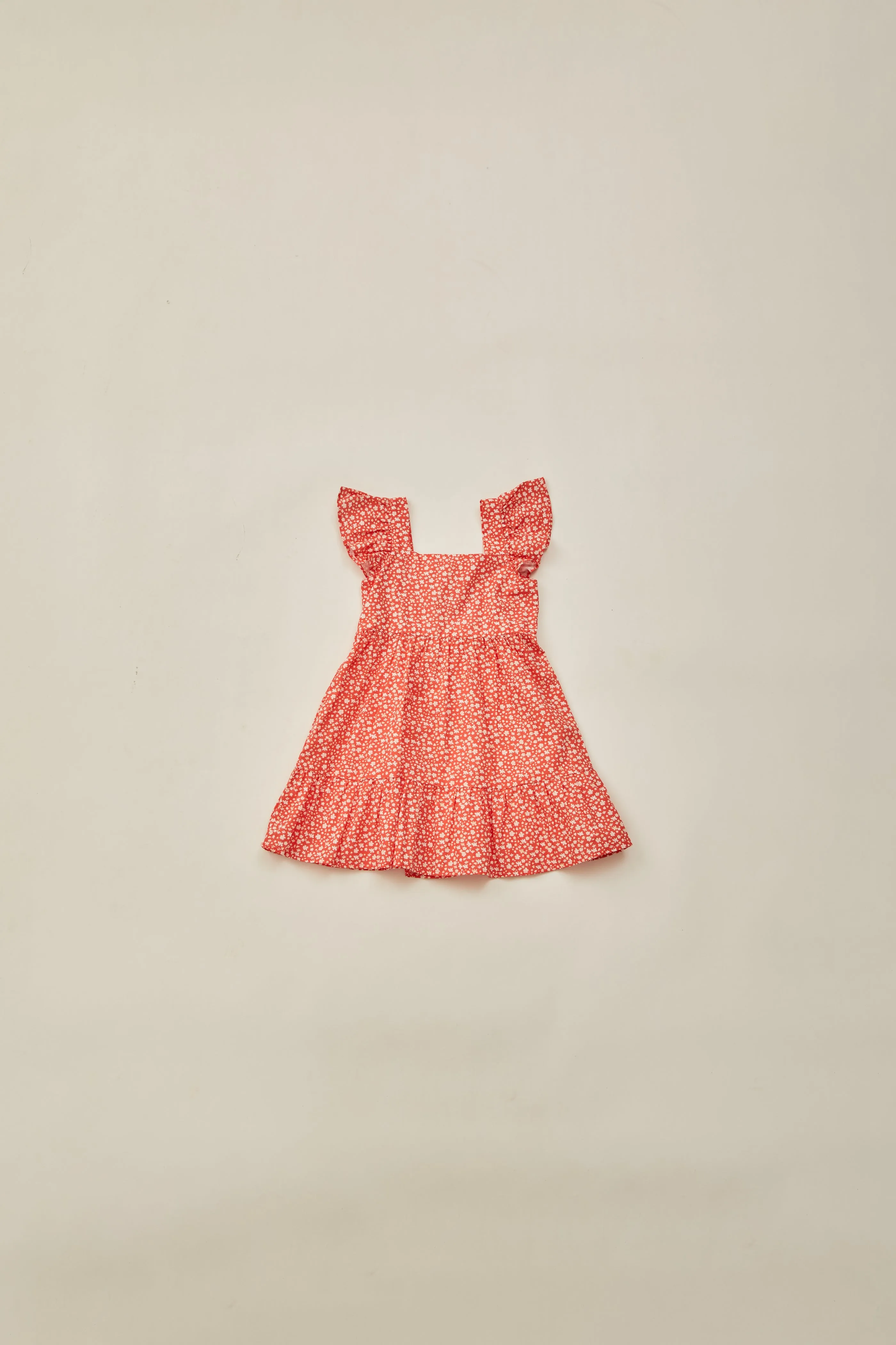 Mini Frilled Sleeve Tiered Dress in Red Bloom