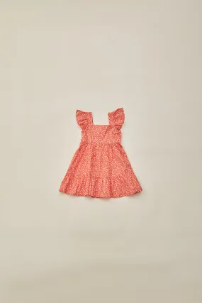 Mini Frilled Sleeve Tiered Dress in Red Bloom