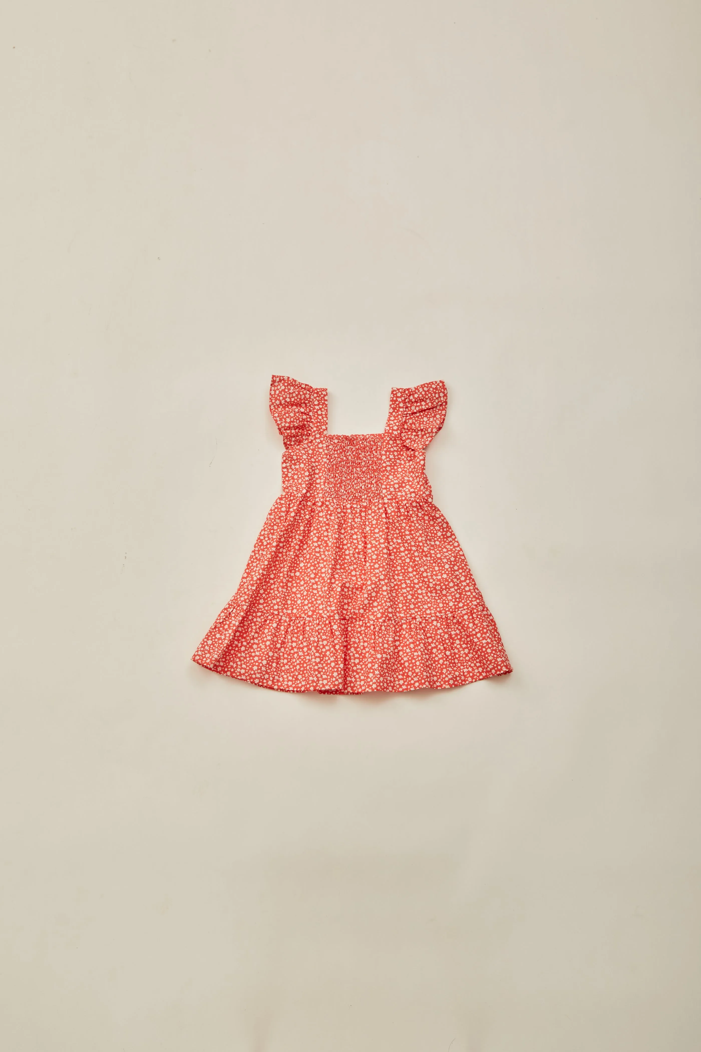 Mini Frilled Sleeve Tiered Dress in Red Bloom