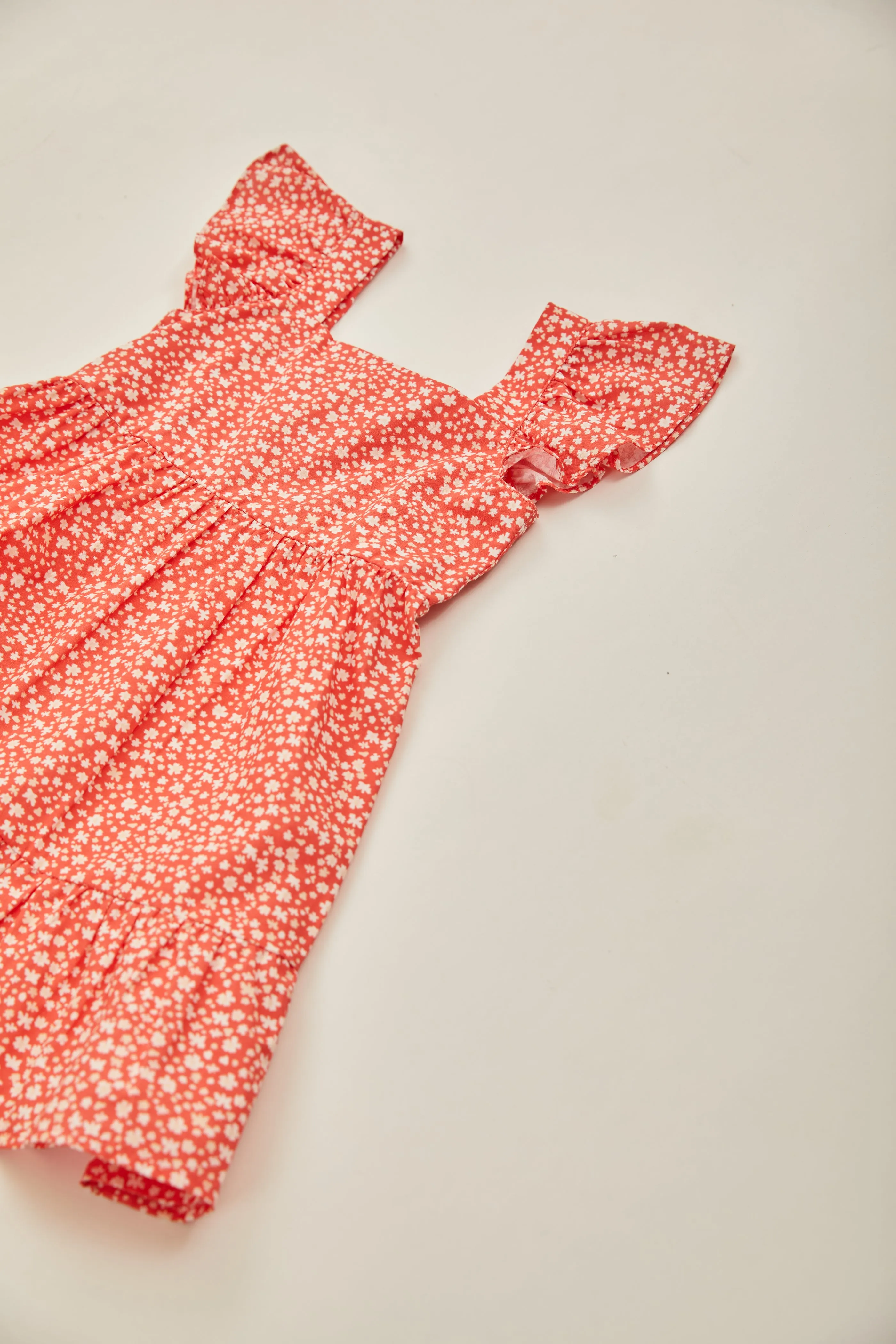 Mini Frilled Sleeve Tiered Dress in Red Bloom
