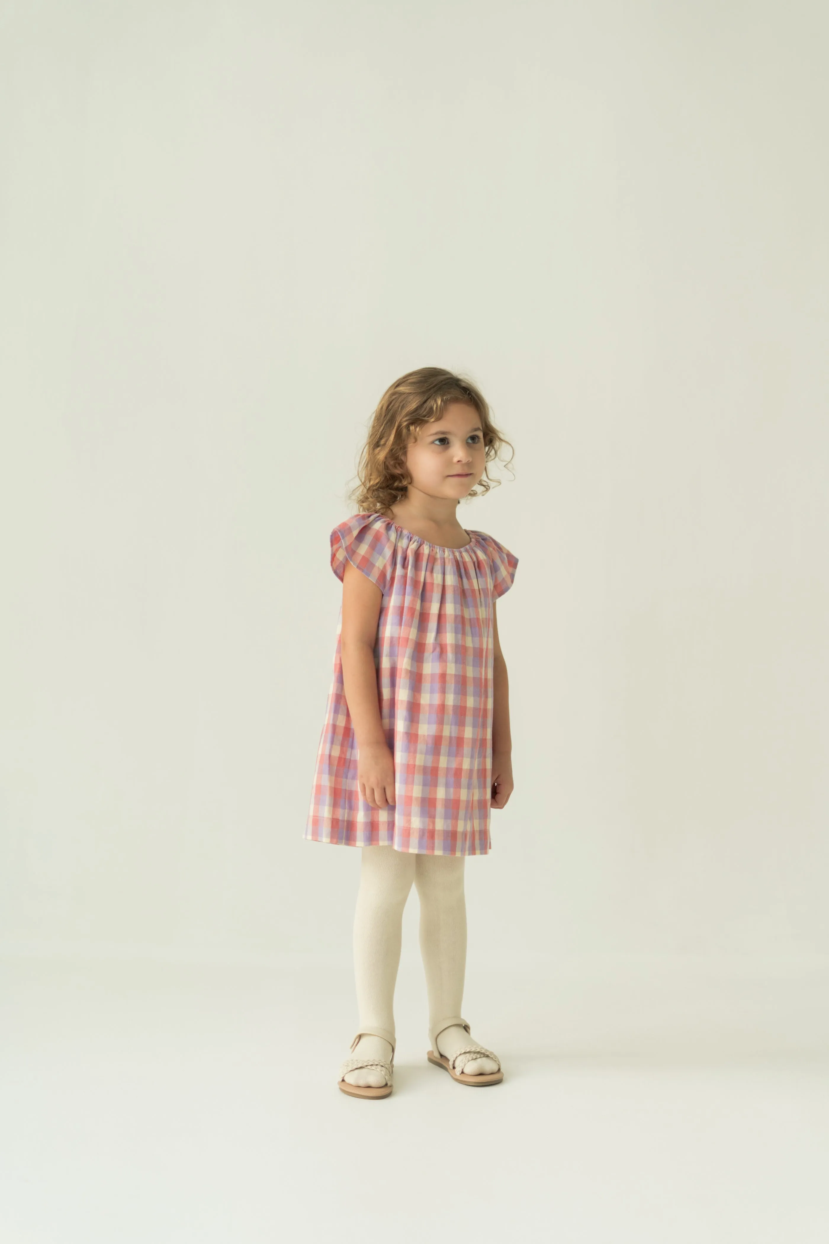 Mini Gathered Neckline Dress in Joie Gingham