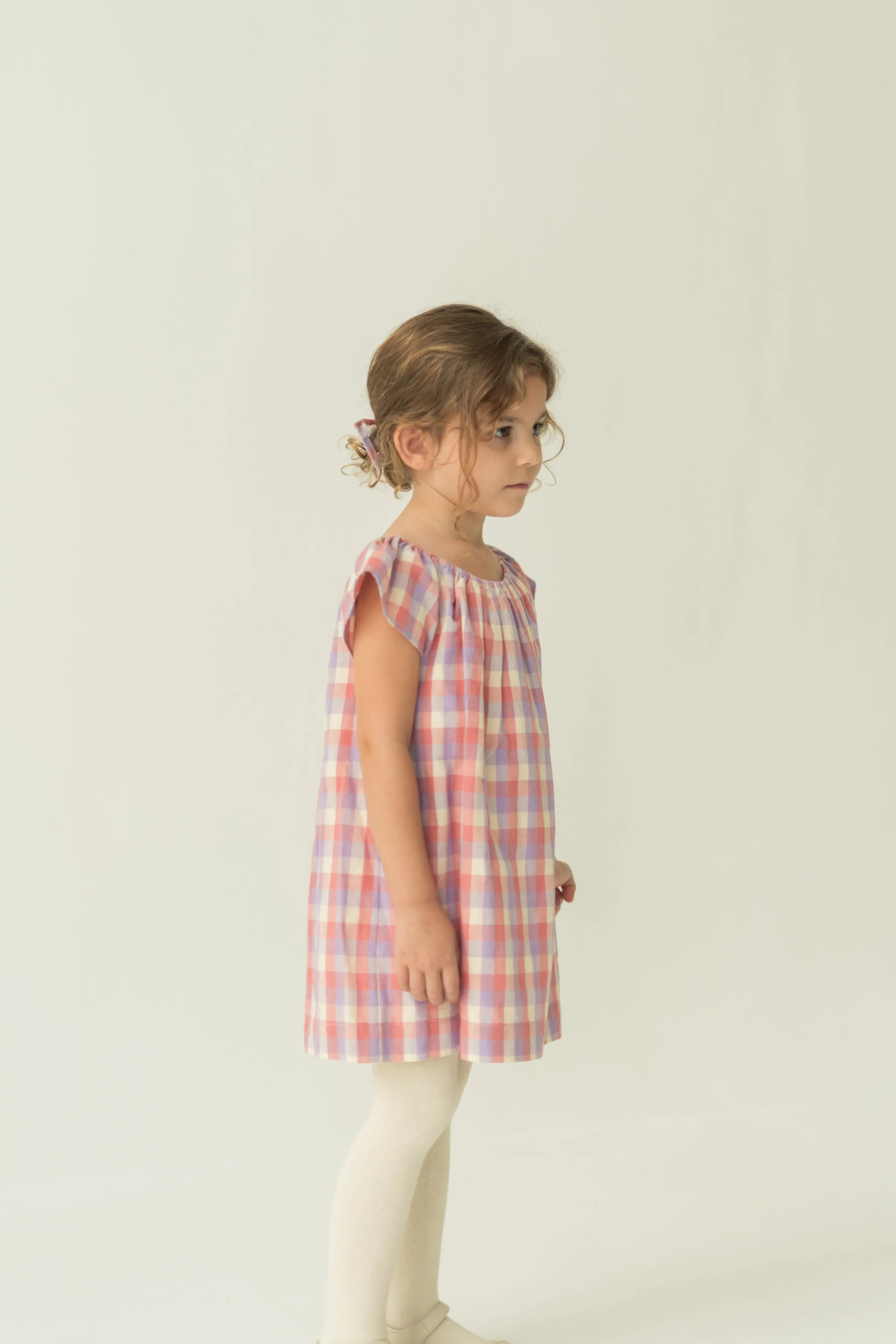 Mini Gathered Neckline Dress in Joie Gingham