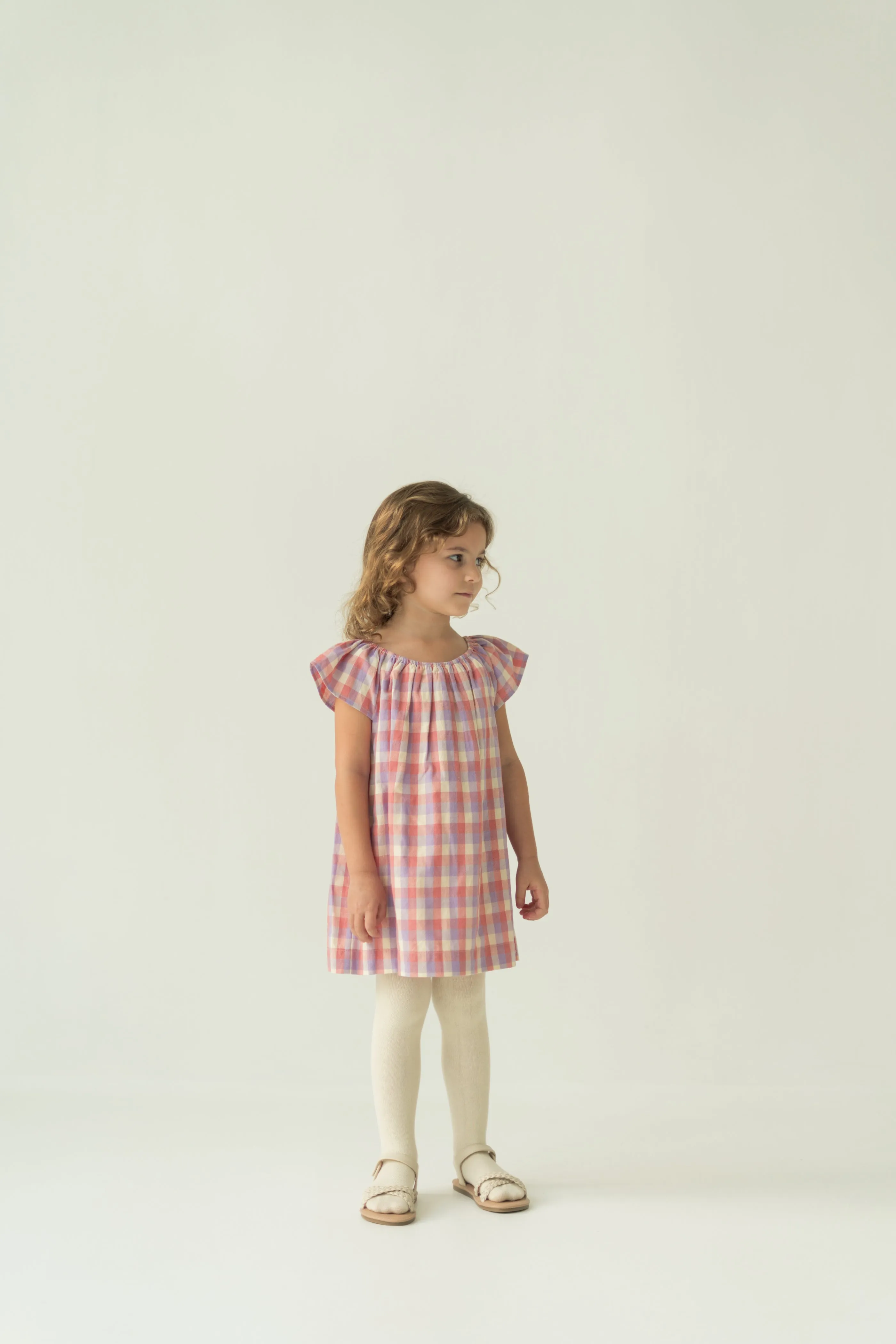 Mini Gathered Neckline Dress in Joie Gingham