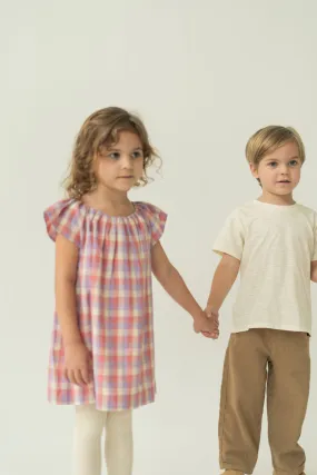 Mini Gathered Neckline Dress in Joie Gingham