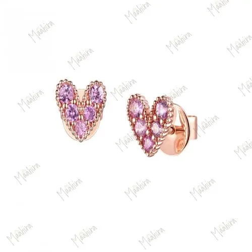 Pink Sapphire Heart Studs