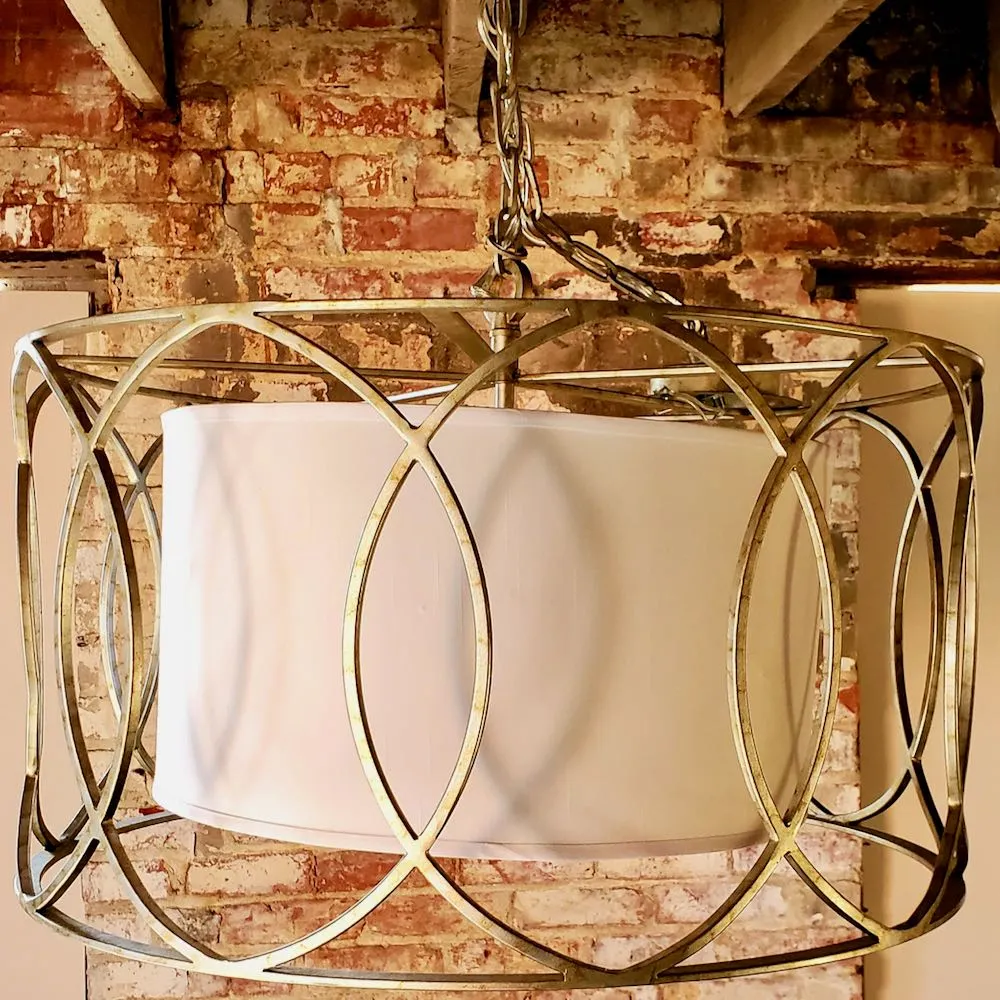 Troy Lighting Barrel Light with Aged Silver Iron Scroll Style and Inserted Barrel Shade