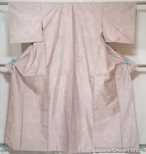 Very Shiny Oshima Tsumugi Women's Kimono - Vintage Silk Komon Kimono - Gothic Flowers Individually Threaded - Light Greyish Pink Black Red