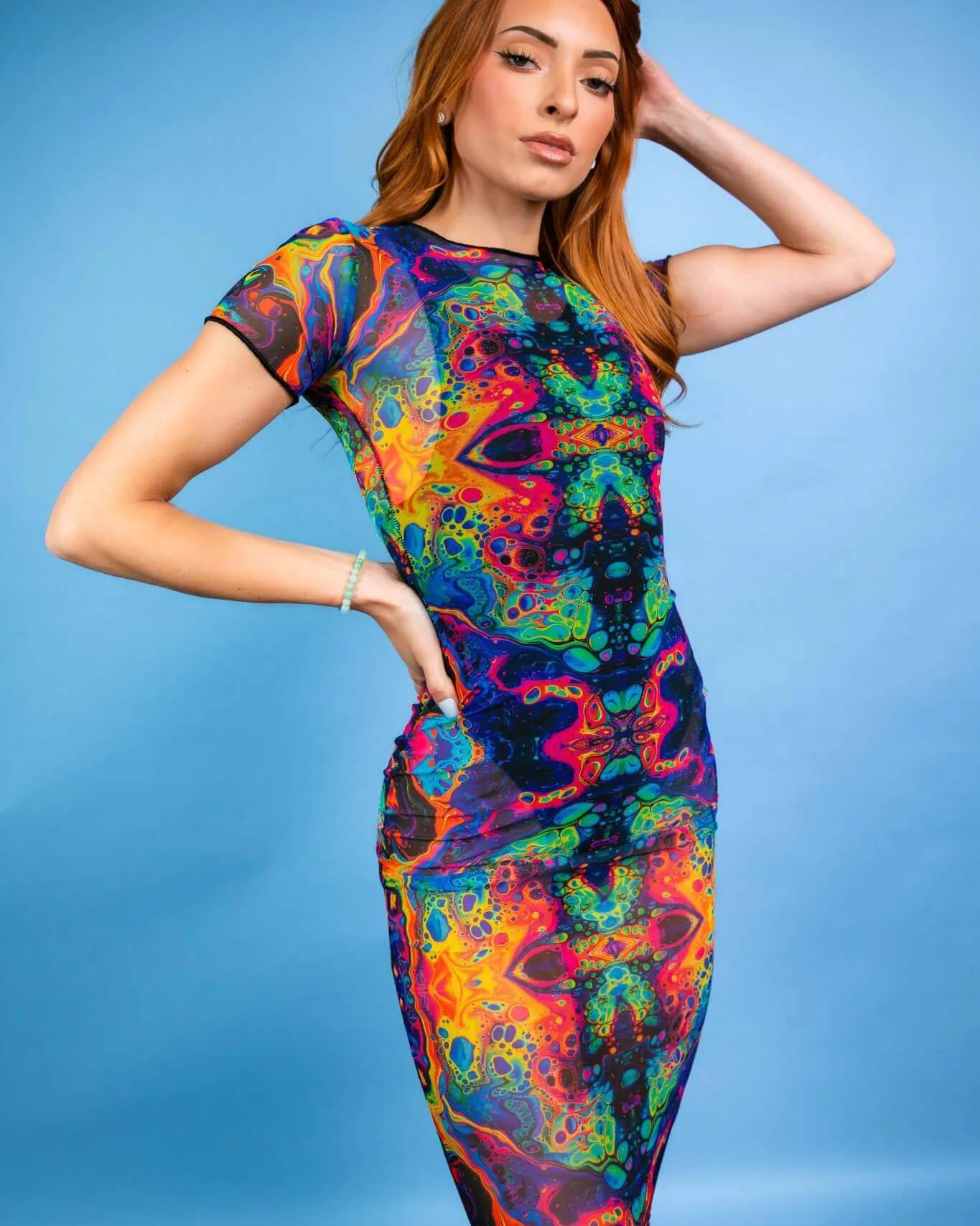 Vivid Mesh Baby Tee Maxi Dress