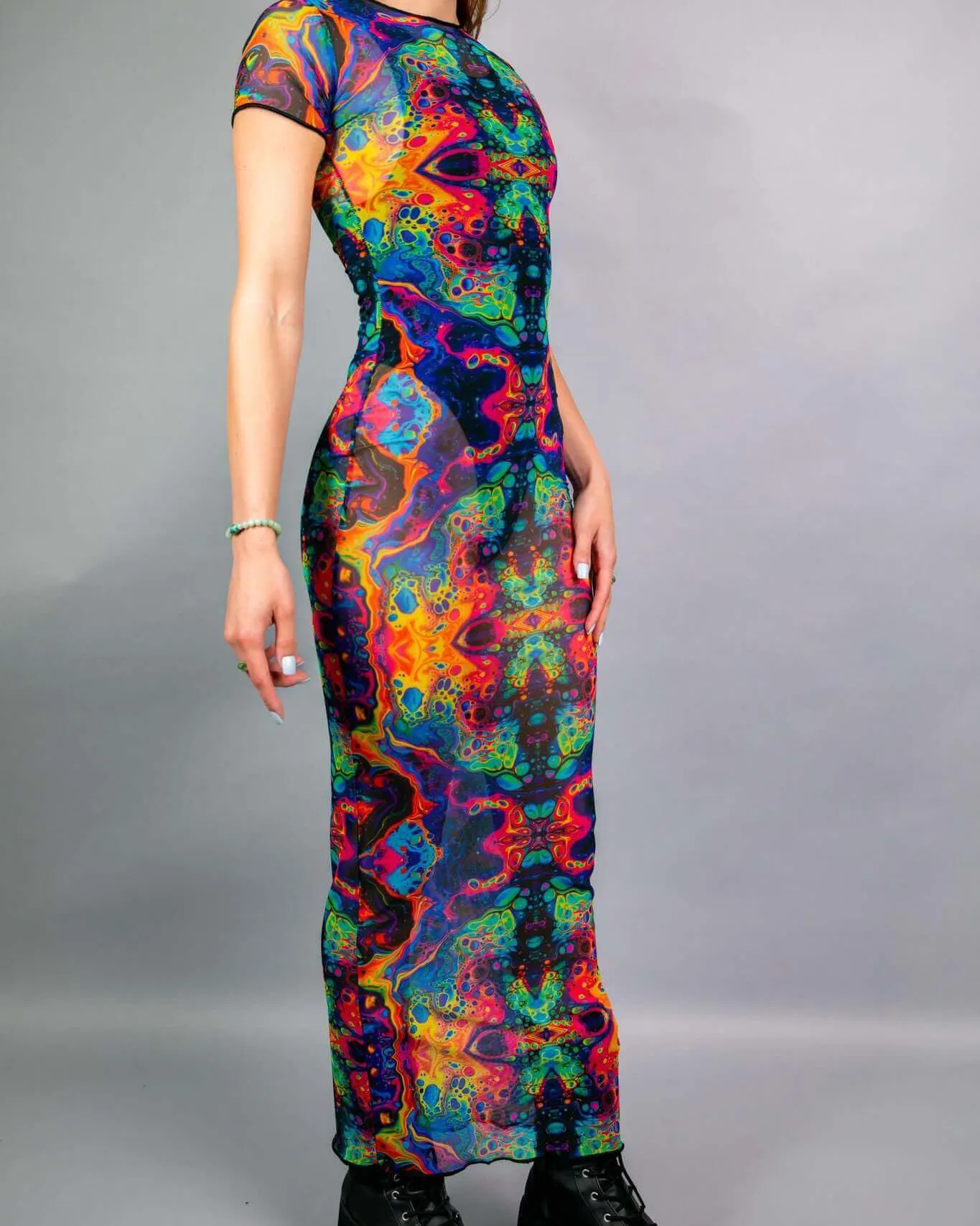 Vivid Mesh Baby Tee Maxi Dress