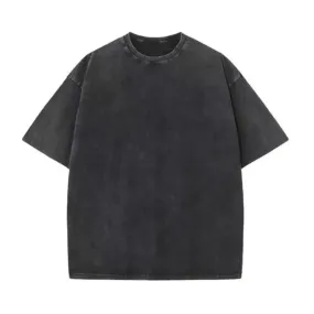 Wiaofellas  -  230G Cotton Retro T-shirt Drop-shoulder Sleeve Men Women Vintage Short-sleeve T Shirts Solid Color Hip Hop Loose Tees